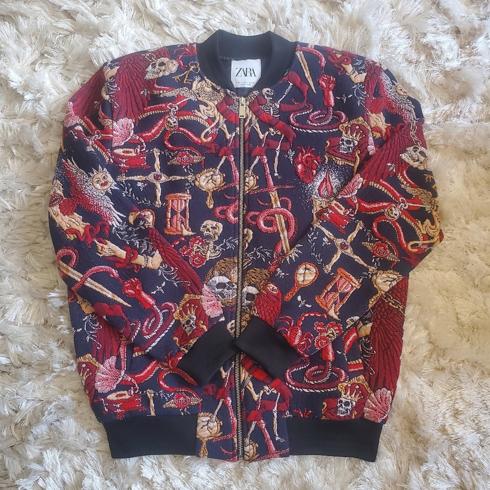 Zara Padded Jacquard Bomber Jacket